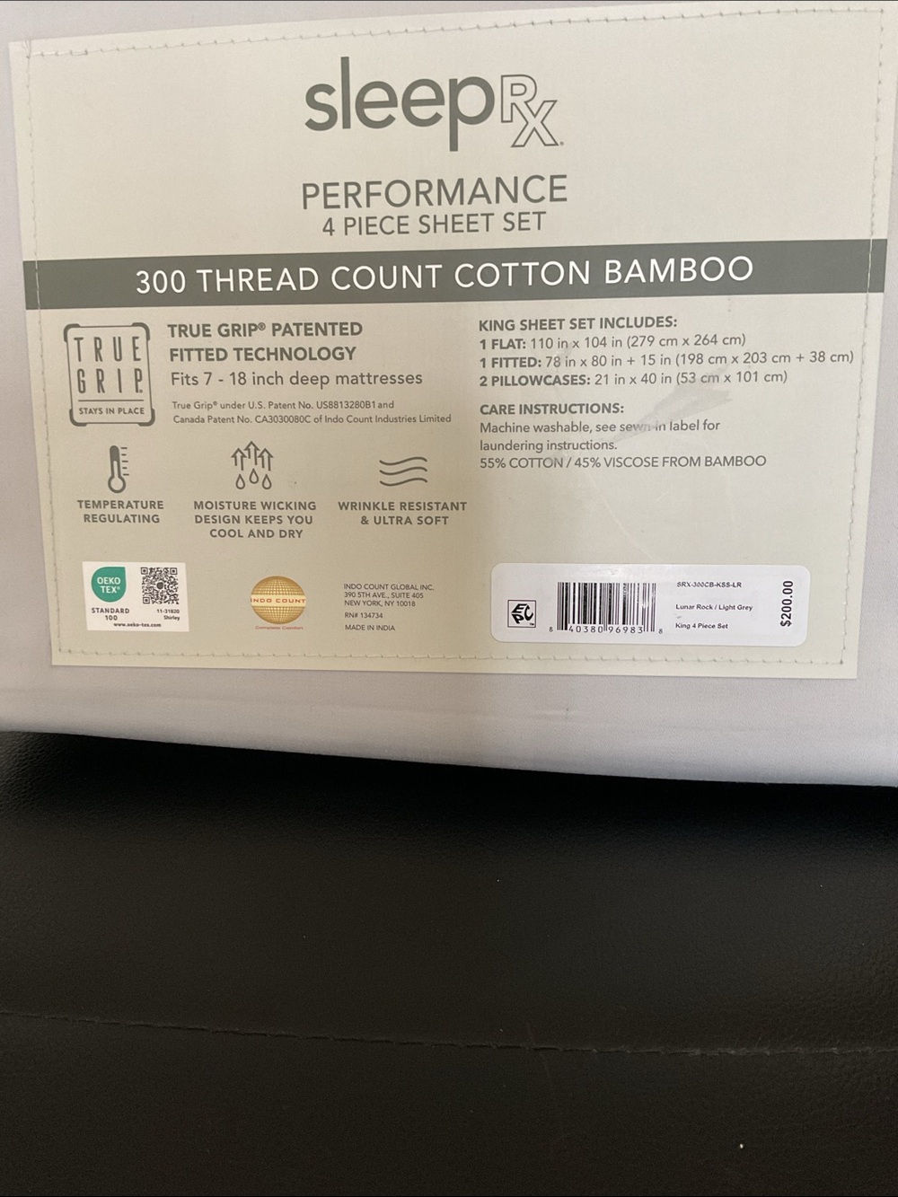 Sleep Rx 4 Piece Sheets set king 300 thread count cotton bamboo. MSRP $200 - Picture 3 of 3
